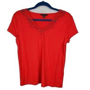 Banana Republic Red Lace V-Neck Cotton Shirt XS
